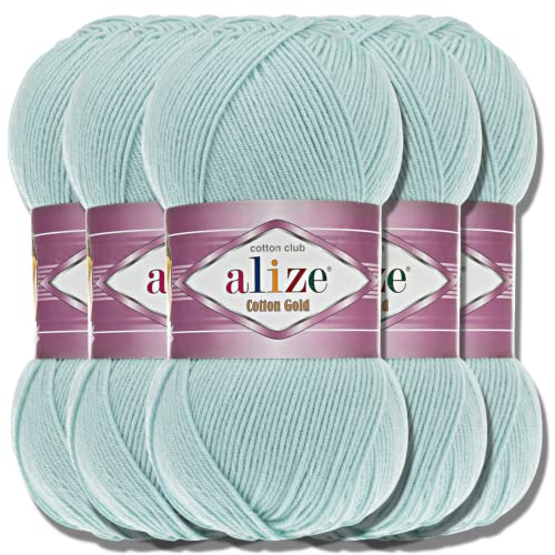 Alize 5x 100g Cotton Gold Batik Türkische Premium Wolle Baumwolle und Acryl Handstrickgarne Garn Yarn Babywolle Strickgarn mit Akzente Accessoire Baby zum Häkeln Stricken (Mint | 522) von Hobby YARN