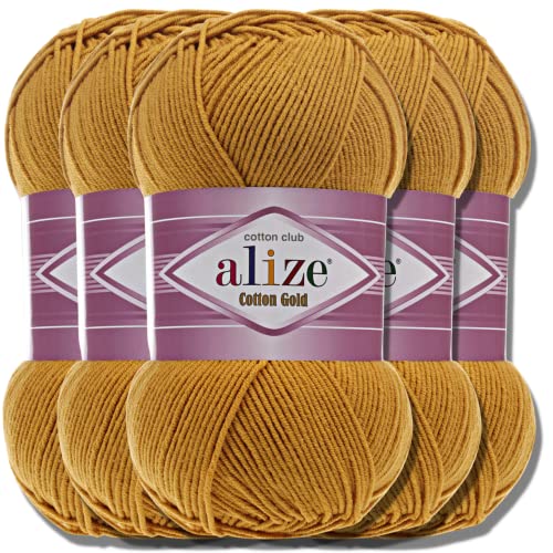 Alize 5x 100g Cotton Gold Batik Türkische Premium Wolle Baumwolle und Acryl Handstrickgarne Garn Yarn Babywolle Strickgarn mit Akzente Accessoire Baby zum Häkeln Stricken (Mustard | 2) von Hobby YARN