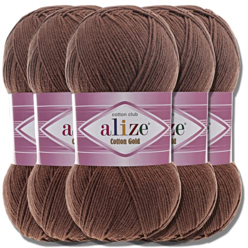 Alize 5x 100g Cotton Gold Batik Türkische Premium Wolle Baumwolle und Acryl Handstrickgarne Garn Yarn Babywolle Strickgarn mit Akzente Accessoire Baby zum Häkeln Stricken (Smoky Quartz | 493) von Hobby YARN