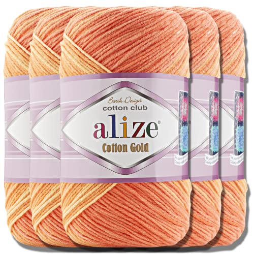 Alize 5x 100g Cotton Gold Batik Türkische Premium Wolle Baumwolle und Acryl Handstrickgarne Garn Yarn Babywolle Strickgarn mit Farbverlauf Akzente Accessoire Baby zum Häkeln Stricken (7687) von Hobby YARN