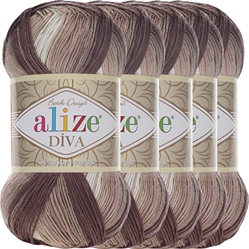 Alize 5x 100g Diva Batik Türkische Premium Wolle 100% Acryl Handstrickgarne Garn | Yarn | Strickgarn Babywolle mit Farbverlauf Baby Akzente Accessoire zum Häkeln Stricken (1815) von Hobby YARN