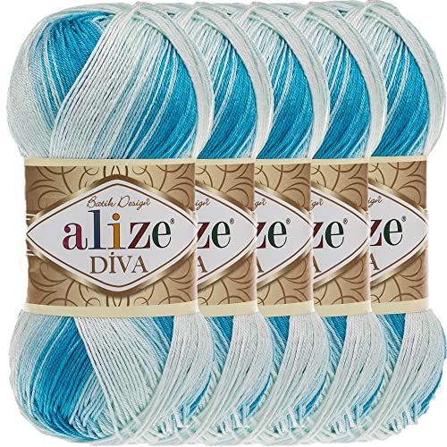 Alize 5x 100g Diva Batik Türkische Premium Wolle 100% Acryl Handstrickgarne Garn | Yarn | Strickgarn Babywolle mit Farbverlauf Baby Akzente Accessoire zum Häkeln Stricken (2130) von Hobby YARN