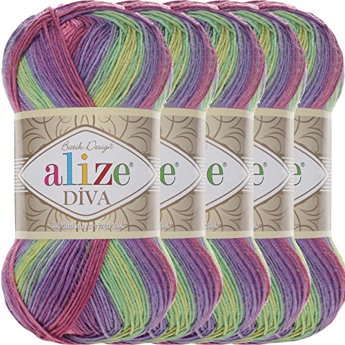 Alize 5x 100g Diva Batik Türkische Premium Wolle 100% Acryl Handstrickgarne Garn | Yarn | Strickgarn Babywolle mit Farbverlauf Baby Akzente Accessoire zum Häkeln Stricken (3241) von Hobby YARN