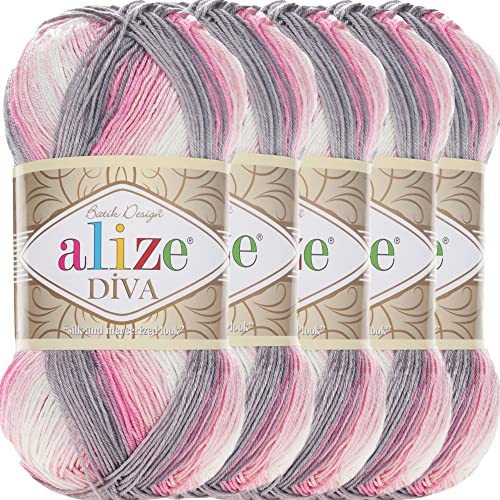 Alize 5x 100g Diva Batik Türkische Premium Wolle 100% Acryl Handstrickgarne Garn | Yarn | Strickgarn Babywolle mit Farbverlauf Baby Akzente Accessoire zum Häkeln Stricken (3245) von Hobby YARN