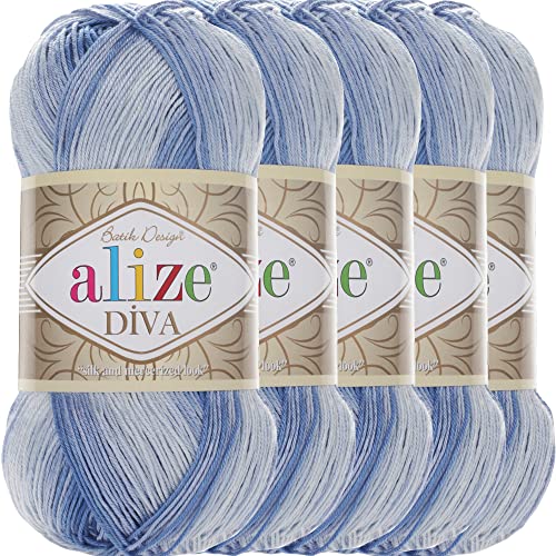 Alize 5x 100g Diva Batik Türkische Premium Wolle 100% Acryl Handstrickgarne Garn | Yarn | Strickgarn Babywolle mit Farbverlauf Baby Akzente Accessoire zum Häkeln Stricken (3282) von Hobby YARN