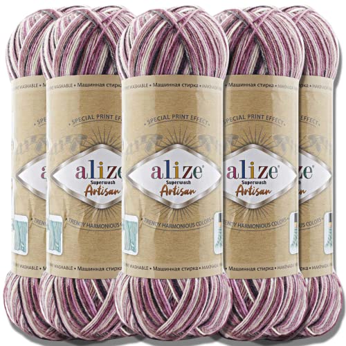 Alize 5x 100g Superwash Artisan Türkische Premium Sockenwolle Wolle 75% SW Wool - 25% Polyamide Handstrickgarne Yarn Garn Strickgarn Socken Weich (9011) von Hobby YARN