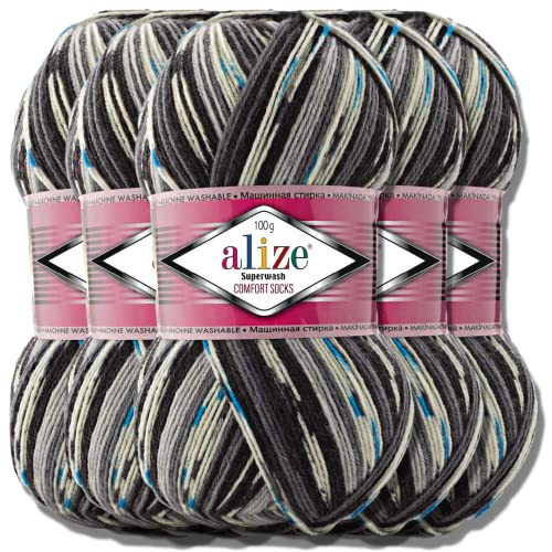 Alize 5x 100g Superwash Comfort Socks Türkische Premium Wolle 75% SW Wool - 25% Polyamide Uni Handstrickgarne Yarn Garn Strickgarn Babywolle Einfarbig Baby zum Häkeln Stricken (7650) von Hobby YARN