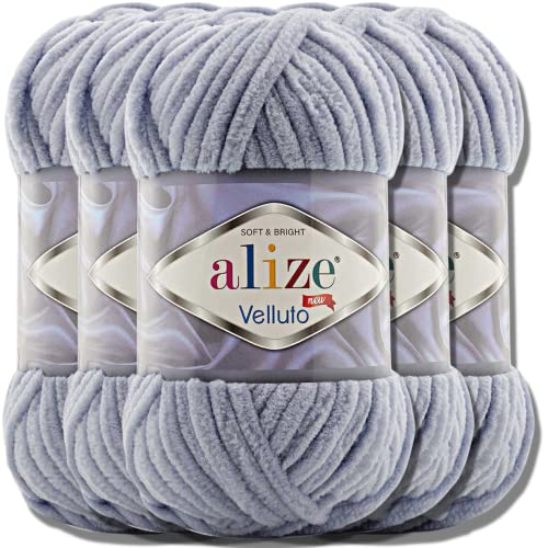 Hobby YARN Alize Velluto 5x 100g Türkische Strickwolle super Bulky Wolle zum Häkeln Uni Farbe Babywolle Flauschgarn Filzwolle Kuschelwolle (Coal Grey | 87) von Hobby YARN