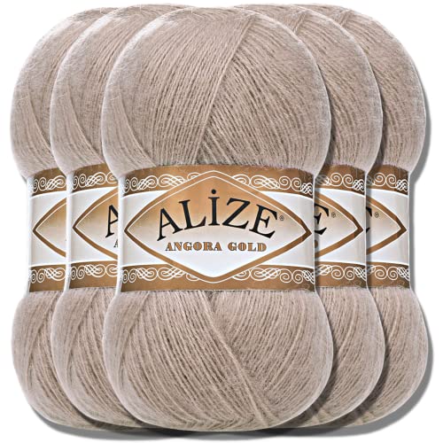 Hobby YARN Alize 5x 100g Angora Gold Türkische Premium Wolle Dünne Mohair aus Schurwolle Babywolle als Strickgarn Handstrickgarn Einfarbig Uni Yarn (Mink | 541) von Hobby YARN