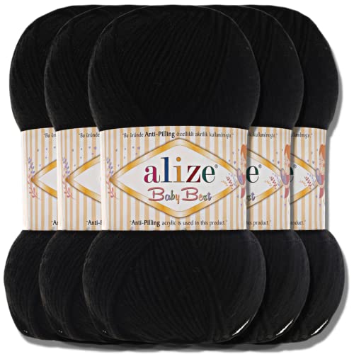 Hobby YARN Alize Baby Best Batik 5x 100g Türkische Premium Wolle Babywolle (Black | 60) von Hobby YARN