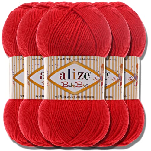 Hobby YARN Alize Baby Best Batik 5x 100g Türkische Premium Wolle Babywolle (Rojo| 56) von Hobby YARN