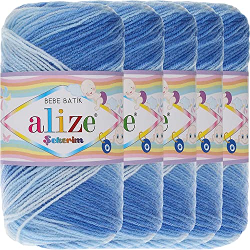 Hobby YARN Alize Sekerim Bebe Batik 5x 100g Türkische Premium Wolle aus Acryl Babywolle Strickwolle mit Farbverlauf Pastell Farbe Yarns für Babys Amigurumi (3481) von Hobby YARN