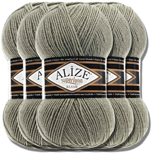 Hobby YARN Alize Superlana Klasik 5 x 100 g Türkische Premium Wolle Baumwolle und Acryl Uni Handstrickgarne Yarn Garn Strickgarn Baby zum Stricken Strickgarn (Green Almond | 138) von Hobby YARN