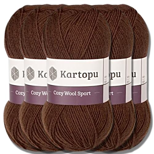 Hobby YARN Kartopu Cozy Wool Sport Garn 5 x 100g Türkische Premium Wolle Baumwolle und Acryl Uni Handstrickgarne Strickgarn Einfarbig Baby zum Häkeln Stricken (890) von Hobby YARN