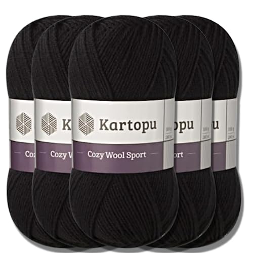 Hobby YARN Kartopu Cozy Wool Sport Garn 5 x 100g Türkische Premium Wolle Baumwolle und Acryl Uni Handstrickgarne Strickgarn Einfarbig Baby zum Häkeln Stricken (940) von Hobby YARN