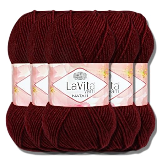 Hobby YARN Lavita Natali 5x 100g Türkische Premium Wolle 100% Acryl Handstrickgarne Uni Einfarbig | Garn | Yarn Babywolle Strickgarn Baby zum Häkeln Stricken (9572) von Hobby YARN