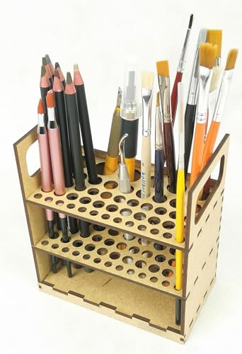 HobbyHold Holz Modellbau-Pinsel- & Stifthalter: für Vielseitige Aufbewahrung, Pinselhalter, Schreibtisch-pinsel-Organizer, Malpinselhalter, Einfacher Montage, Made in Poland (50 Öffnungen) von HobbyHold