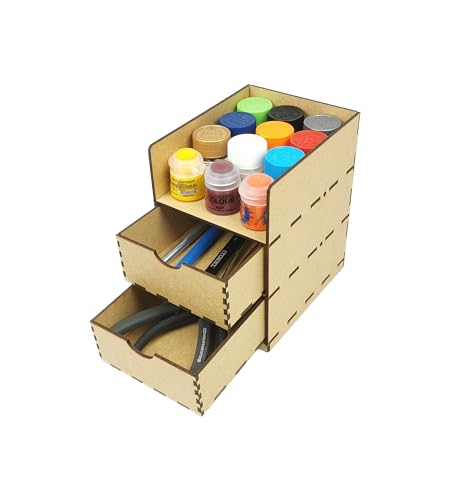 HobbyHold Modellbau-Organizer mit 2 Schubladen - Kompakter Werkzeug- und Farbenhalter - Modell Farbregal Organizer Farbständer - Bastel-Farbregal - Paint Rack - Schreibtisch Organizer - Pinselhalter von HobbyHold