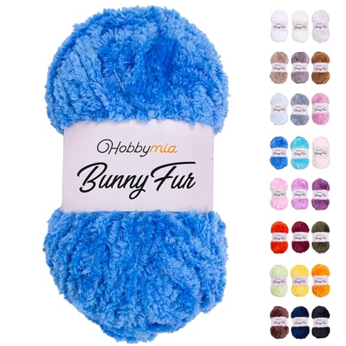 HobbyMia Bunny Fur Flauschiges Garn zum Stricken und Häkeln – 100 g – 100 % Mikropolyester – Kunstgarn (5) sperriges Gewicht, flauschiges Garn zum Handstricken (Blau, 1 Knäuel) von HobbyMia