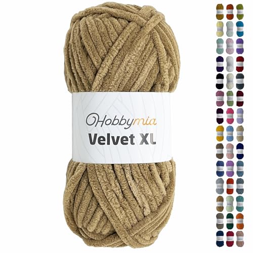 HobbyMia Velvet XL - Chenille-Garn zum Häkeln - 100 g / 74yds - (6) Super Bulky Garn - Flauschiges Garn zum Häkeln - Weiches Plüschgarn zum Häkeln von Babydecken (14199 - Burly Wood, 1 Knäuel) von HobbyMia