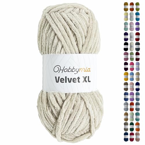 HobbyMia Velvet XL - Chenille-Garn zum Häkeln - 100 g / 74yds - (6) Super Bulky Garn - Flauschiges Garn zum Häkeln - Weiches Plüschgarn zum Häkeln von Babydecken (14599 - Pearl Bush, 1 Knäuel) von HobbyMia