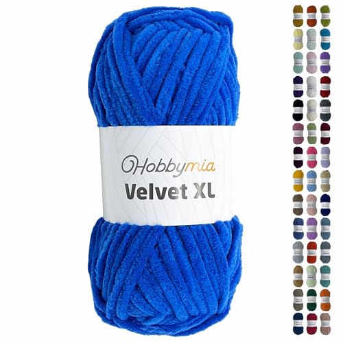 HobbyMia Velvet XL - Chenille-Garn zum Häkeln - 100g/74yds - (6) Super Bulky Garn - Flauschiges Garn zum Häkeln - Weiches Plüschgarn zum Häkeln von Babydecken (14141 - Französisch Blau, 1 Knäuel) von HobbyMia