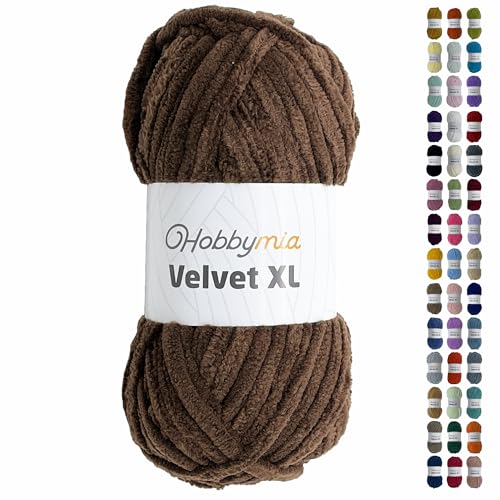 HobbyMia Velvet XL - Chenille-Garn zum Häkeln - 100g/74yds - (6) Super Bulky Garn - Flauschiges Garn zum Häkeln - Weiches Plüschgarn zum Häkeln von Babydecken (14493 - Kongobraun, 1 Knäuel) von HobbyMia