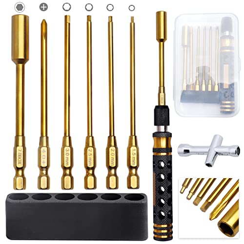 Hobbypark 6-in-1 RC Sechskantschraubendreher-Set, 1,5 mm, 2,0 mm, 2,5 mm, 3,0 mm, Sechskantmutter-Treiber und Kreuzschlitz-Bit und Radschlüssel für RC Auto Hobby Tool Kit von HobbyPark