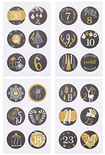 Hobbyfun Sticker Adventszahlen 1-24, schwarz-Gold, Ø ca. 3,6 cm von Hobbyfun