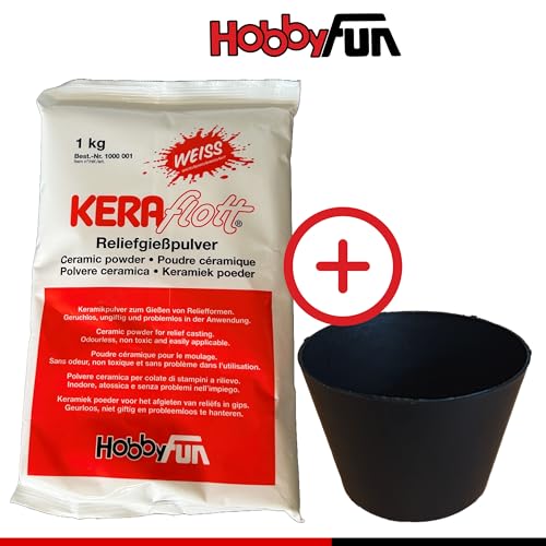 KERAflott Reliefgießpulver weiß 1 kg mit Gipsbecher in schwarz Gießpulver weiß von Hobbyfun