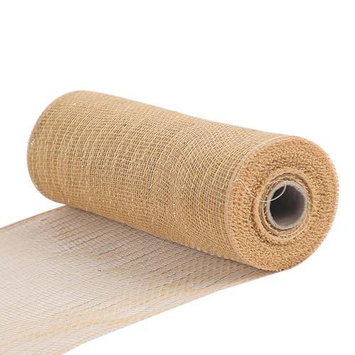 Hobngmuc Poly-Deko-Mesh-Rolle, Drahtband zum Wickeln, buntes Poly-Mesh-Wickelband, atmungsaktives Poly-Mesh-Band, Dekoration, zuschneidbar, weich, Basteln, Dekorationsschleifen (Beige) von Hobngmuc