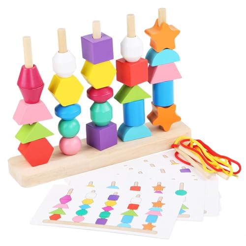 Hobngmuc Schnürperlen aus Holz, Sequenzierspielzeug aus Holzperlen,-Holzperlen-Reihenfolge-Spielzeug-Set | Stapelblock-Spielzeug, Holzperlen-Reihenfolge, Holzperlen-Spielzeugset für Vorschulkinder im von Hobngmuc