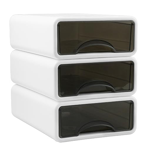 Hocadrv 3 Stück Schubladenbox Kunststoff Stapelbare Schubladenboxen Schubladenbox Weiß Schreibtisch Schubladenbox für Bürobedarf Zuhause Kosmetik von Hocadrv