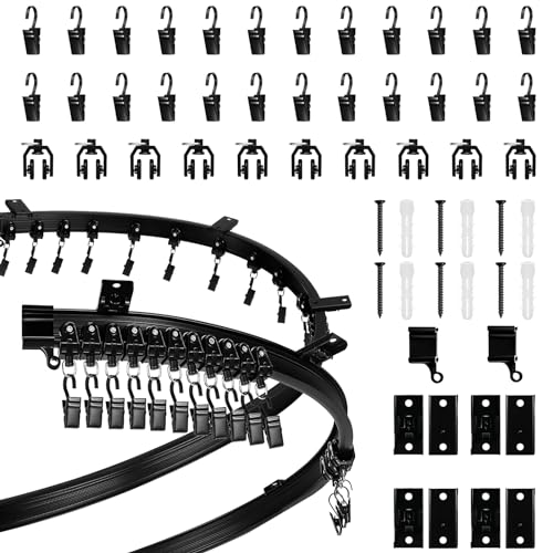 Hocadrv 3M Vorhangschiene Gardinenschiene Decken Vorhangschiene Flexible Gardinenschiene mit Stummen Rollen Wohnmobil Schienensystem für Erkerfenster Raumteiler Duschfenster(Schwarz) von Hocadrv