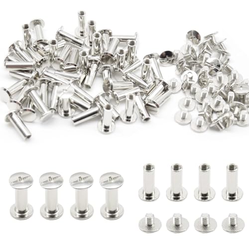 Hocansen 100 Stück/50 Sets Silber-Bindungsschrauben Flachkopfschraube aus Metall Chicago Buchschrauben Dekoration und Bindung(M5x15) von Hocansen