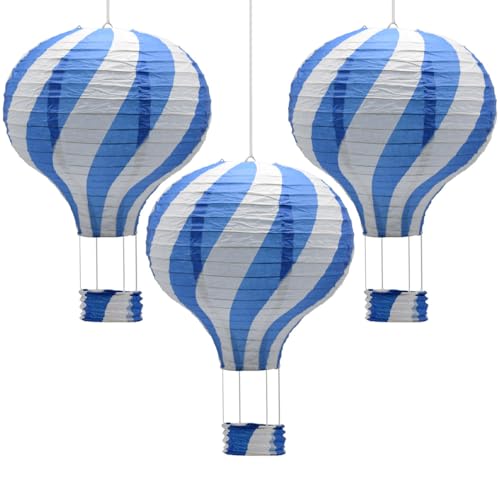 Hocansen 3 Stück Papierlaterne Heißluftballon 30 cm Laterne zum Aufhängen Dekoration für Party, Party, Hochzeit (RQ-DL/Blau) von Hocansen