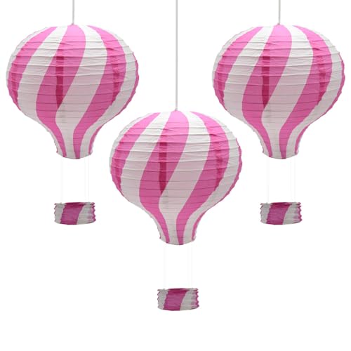 Hocansen 3 Stück Papierlaterne Heißluftballon 30 cm Laterne zum Aufhängen Dekoration für Party, Party, Hochzeit (RQ-DL/Pink) von Hocansen