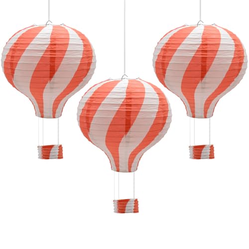 Hocansen 3 Stück Papierlaterne Heißluftballon 30 cm Laterne zum Aufhängen Dekoration für Party, Party, Hochzeit (RQ-DL/Rot) von Hocansen