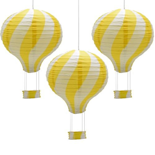 Hocansen 3 Stück Papierlaterne Heißluftballon 30 cm Laterne zum Aufhängen Dekoration für Party, Party, Hochzeit (RQ-DL/Yellow) von Hocansen