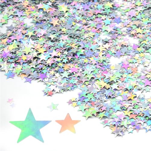 Hocansen 60g Stern Konfetti 6mm und 10mm Glitter Stars Konfetti Metallisch Folie Sterne Pailletten Holografische Tisch Confetti Party Dekoratio (Colored Silver/ZX) von Hocansen