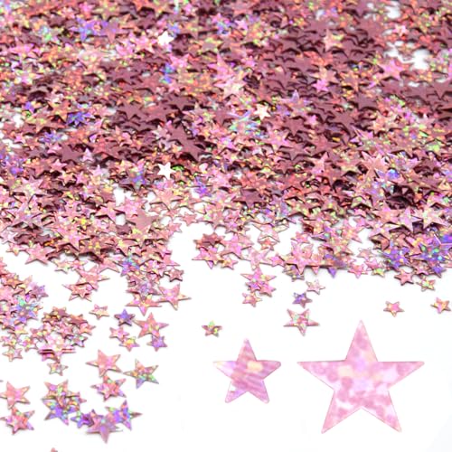 Hocansen 60g Stern Konfetti 6mm und 10mm Glitter Stars Konfetti Metallisch Folie Sterne Pailletten Holografische Tisch Confetti Party Dekoratio (Glitter Rose Gold/ZX) von Hocansen