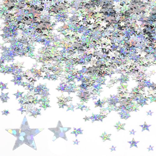 Hocansen 60g Stern Konfetti 6mm und 10mm Glitter Stars Konfetti Metallisch Folie Sterne Pailletten Holografische Tisch Confetti Party Dekoratio (Glitter Silver/ZX) von Hocansen