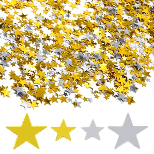 Hocansen 60g Stern Konfetti 6mm und 10mm Glitter Stars Konfetti Metallisch Folie Sterne Pailletten Holografische Tisch Confetti Party Dekoratio (Gold+Silver/ZX) von Hocansen