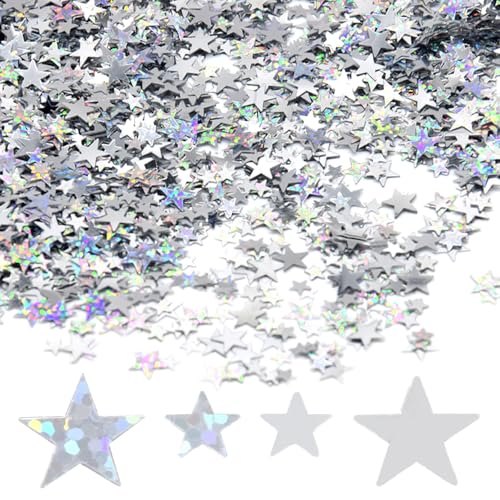 Hocansen 60g Stern Konfetti 6mm und 10mm Glitter Stars Konfetti Metallisch Folie Sterne Pailletten Holografische Tisch Confetti Party Dekoratio (Silver+Glitter Silver/ZX) von Hocansen