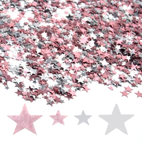 Hocansen 60g Stern Konfetti 6mm und 10mm Glitter Stars Konfetti Metallisch Folie Sterne Pailletten Holografische Tisch Confetti Party Dekoratio (Silver+Rose/ZX) von Hocansen