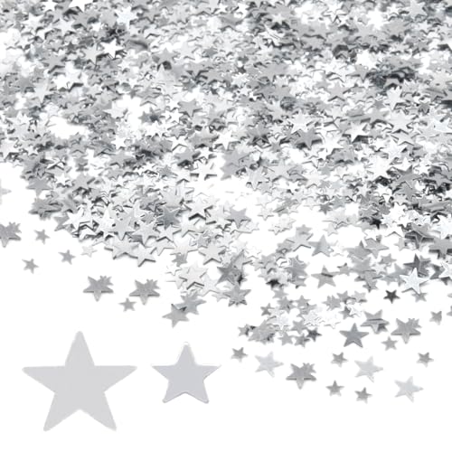 Hocansen 60g Stern Konfetti 6mm und 10mm Glitter Stars Konfetti Metallisch Folie Sterne Pailletten Holografische Tisch Confetti Party Dekoratio (Silver/ZX) von Hocansen