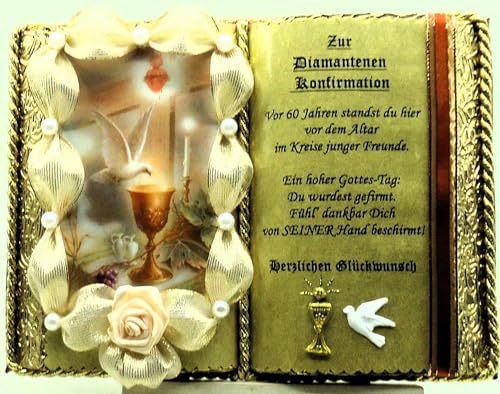 Diamantene Konfirmation, 60-jähriges Firmjubiläum - Dekobuch (mit Holz-Buchständer), Schmuckbücher für alle Anlässe von Hochholzer