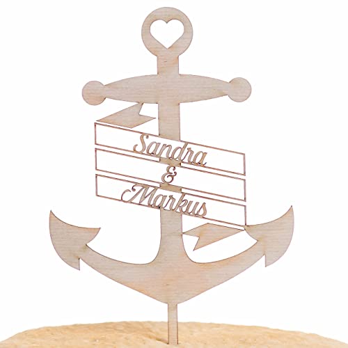 Hochzeitideal - Cake Topper Hochzeit personalisiert 'Anker' - Kuchen Deko in Holz - individuelle Cake Topper - Hochzeitstorte Deko (Lackiert) von Hochzeitideal.de