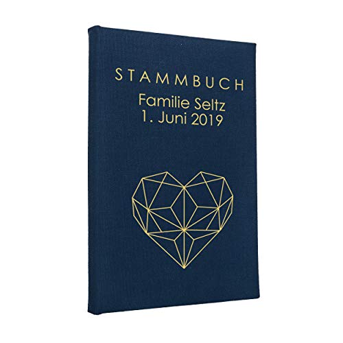 Hochzeitideal – Personalisiertes Stammbuch Nr. 146 blau 21,0 cm x 15,0 cm - Buchbinderleinen Stammbuch Hochzeit - Familienbuch Standesamt mit 6-Fach Ringmechanik für Urkunden mit Behördenlochung von Hochzeitideal