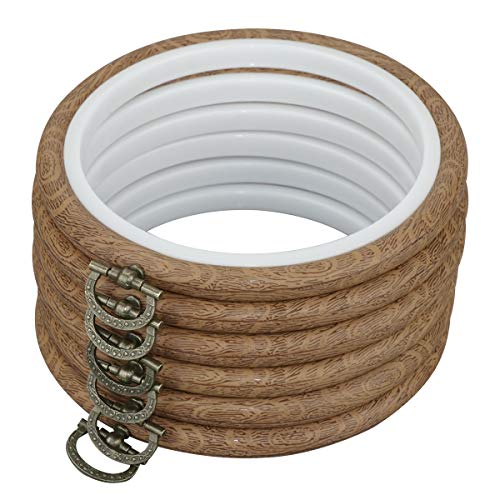 6 Pack 6,7 Zoll Mini Nachahmung Holz Kunststoff Kreis, Stickrahmen Kreuzstich Hoop Ring für DIY Kunsthandwerk Handliches Nähen von Hodeacc